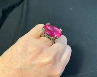 Large Costume Ring With Hot Pink Stone