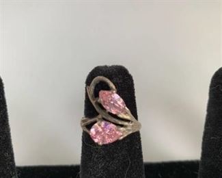 Vintage Sterling Silver Ring With Pink Stones Marked 925