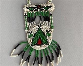 White and Green Native American Seed Bead Medallion Necklace