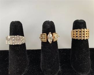 Lot of 3 Costume Rings with Rhinestones