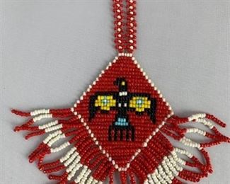 Red Native American Seed Bead Medallion Necklace