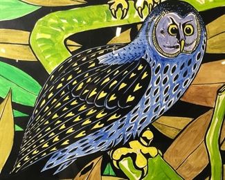 Signed Owl Watercolor Lopes Ribeiro