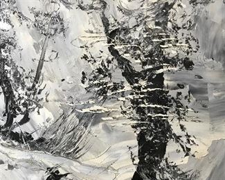Signed Black and White Abstract Oil Morris Katz