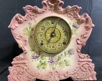 Antique Ansonia Pink Porcelain Mantle Clock