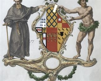 Antique Hand Colored Coat of Arms Engraving 18c.