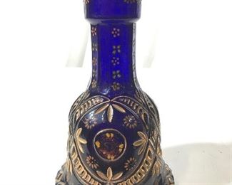 Antique Blue Glass Gilded Vase
