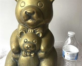 Vintage Solid Brass Bear Sculpture w Baby Bear