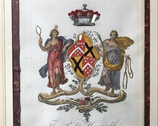 Antique Hand Colored Coat of Arms Engraving c.18th