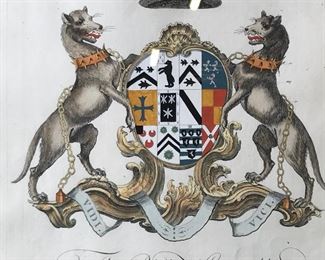 Antique Hand Colored Coat Of Arms Engraving 18th C