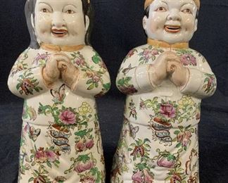 Hand Signed Pair Asian Ceramic Figurals