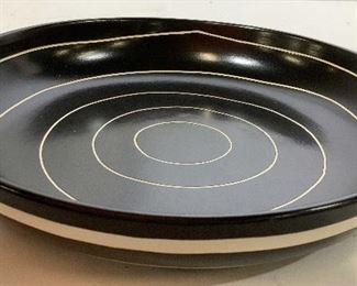 Signed Black White Swirl Porcelain Ceramic Platter