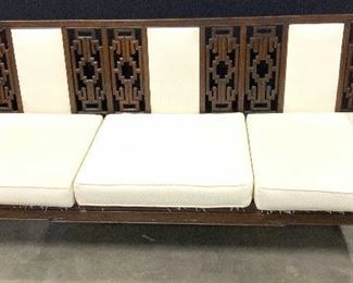 Set Chinese Carved Wood Sofa and 2 Arm Chairs