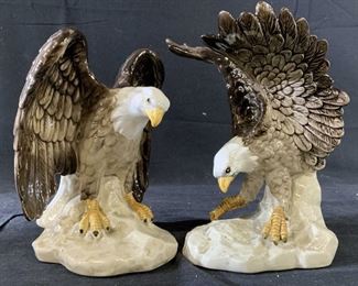 Pair Porcelain Eagle Figurals, Japan