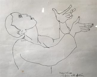 Signed Abstract Pen Drawing 1964