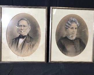 Pair Antique Portraits c.1865