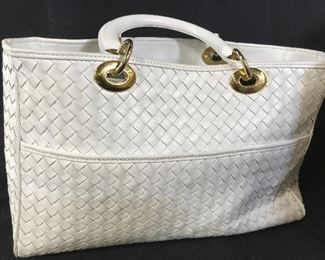 Lederer White Italian Leather Handbag w/ Cover