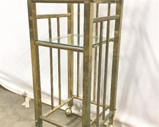 Antique Gold Toned Brass Side Table On Casters