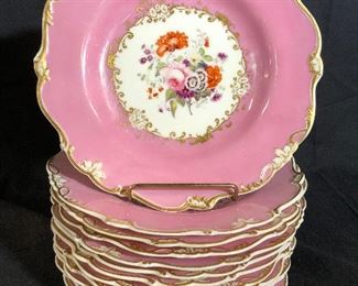 Set 12 Pink Gold Antique Porcelain Plates