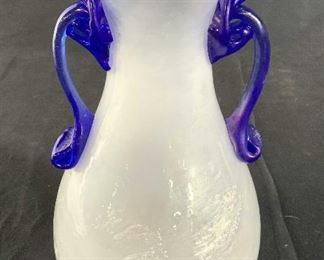 Hand Crafted Blue White Art Glass Vase