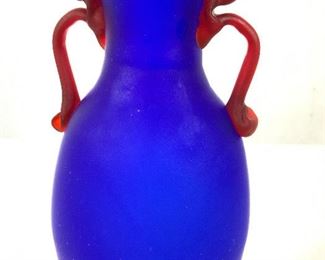 Hand Formed Blue Red Art Glass Vase
