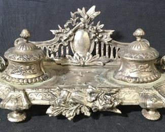 Silver Toned Pewter Victorian Style Inkwell