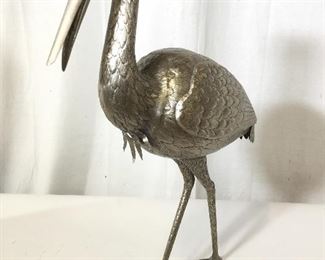 Vintage Chinese Pewter Crane Sculpture