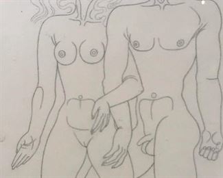 Signed Titled Pen Nude Drawing