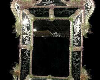 Grand Richly Detailed Venetian Glass Wall Mirror