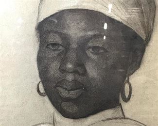Initialed Pencil Portrait of Woman c.1890