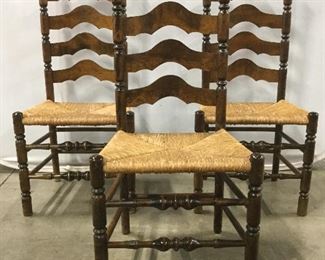 Set 3 Antique Carved Wooden Ladder Back Chairs