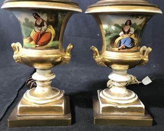 Pair Old Paris Porcelain Lamps