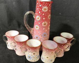 7 pcs MOSER Hand Painted Glass Pitcher Cup Set
