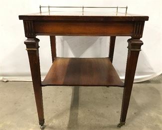 Vintage Glass Top Wooden Side Table W Casters