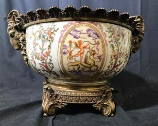 Gilded Metal Porcelain Centerpiece Bowl