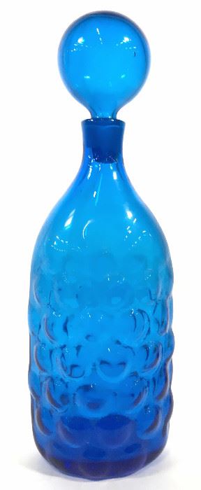 Vintage Heavy Blue Art Art Glass Decanter, Italy