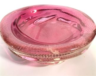 Pink Gold Clear Murano Art Glass Bowl