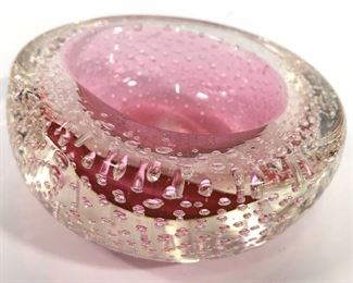 Heavy Pink Gold Italian Art Glass Bowl, Murano