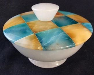 Italian Checkered Lidded Alabaster Bowl