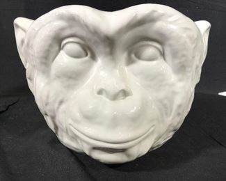 Large White Porcelain Ceramic Monkey Head