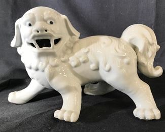 Pair White Toned Asian Foo Dogs