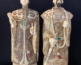 Pr Grand Carved Bone Asian Ancestral Figurals 4ft