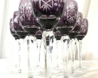 Set 10 Purple Toned Bohemian Glass Goblets