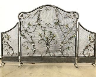 Set 6 Fireplace Screen & Tools W Floral Detail