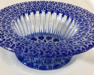Signed Royal Blue Art Glass Decorative Bowl