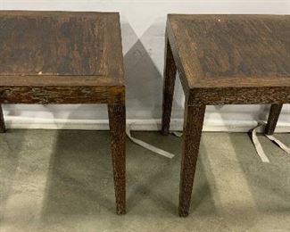 Pair Cerused Wood Mid Century Modern Tables