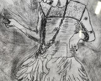 Etching of Girl in Dress