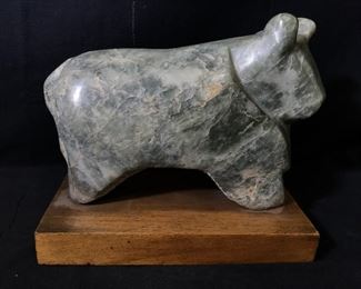 Signed Polished Green Marble Sculpture
