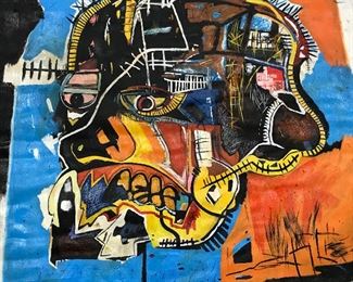 Initialed Oil on Canvas AFTER Jean Michel Basquiat