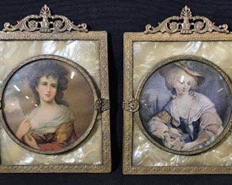 Pair French Miniature Offset Litho Portraits