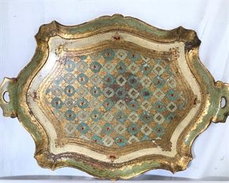 Antique Gold Leafed Wooden Serving Tray